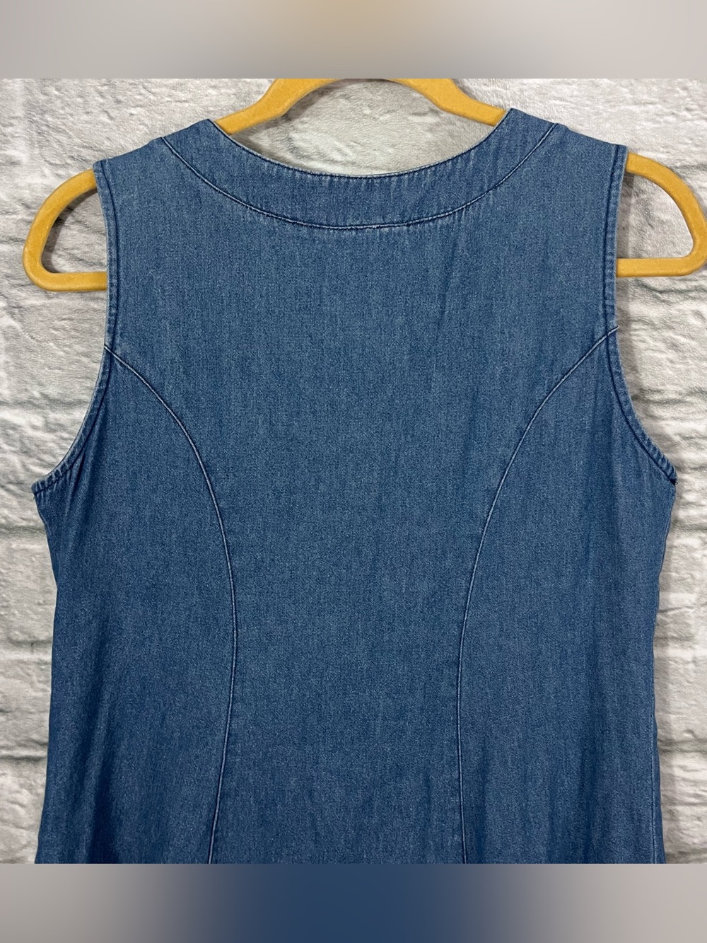 VTG Darlyn V-Neck Button Front Blue Denim Sleeveless Mini Summer Dress - Size 10 - Picture 6 of 8